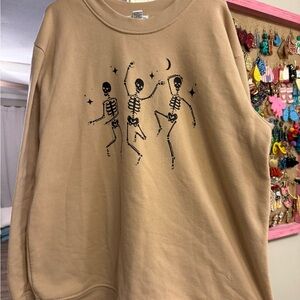 Tan Sweatshirt with Dancing Skeletons Print